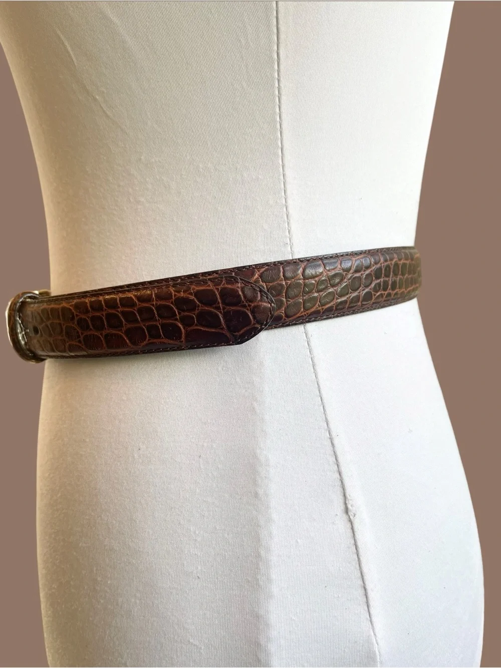 Ralph Lauren Brown Croc Embossed Leather Skinny Belt Vintage 90s Y2K Size S